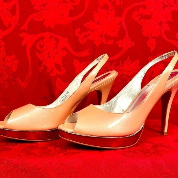 PINK LEATHER SHOES SLING BACK OPEN TOE PLATFORM 9 - Picture 1 of 7